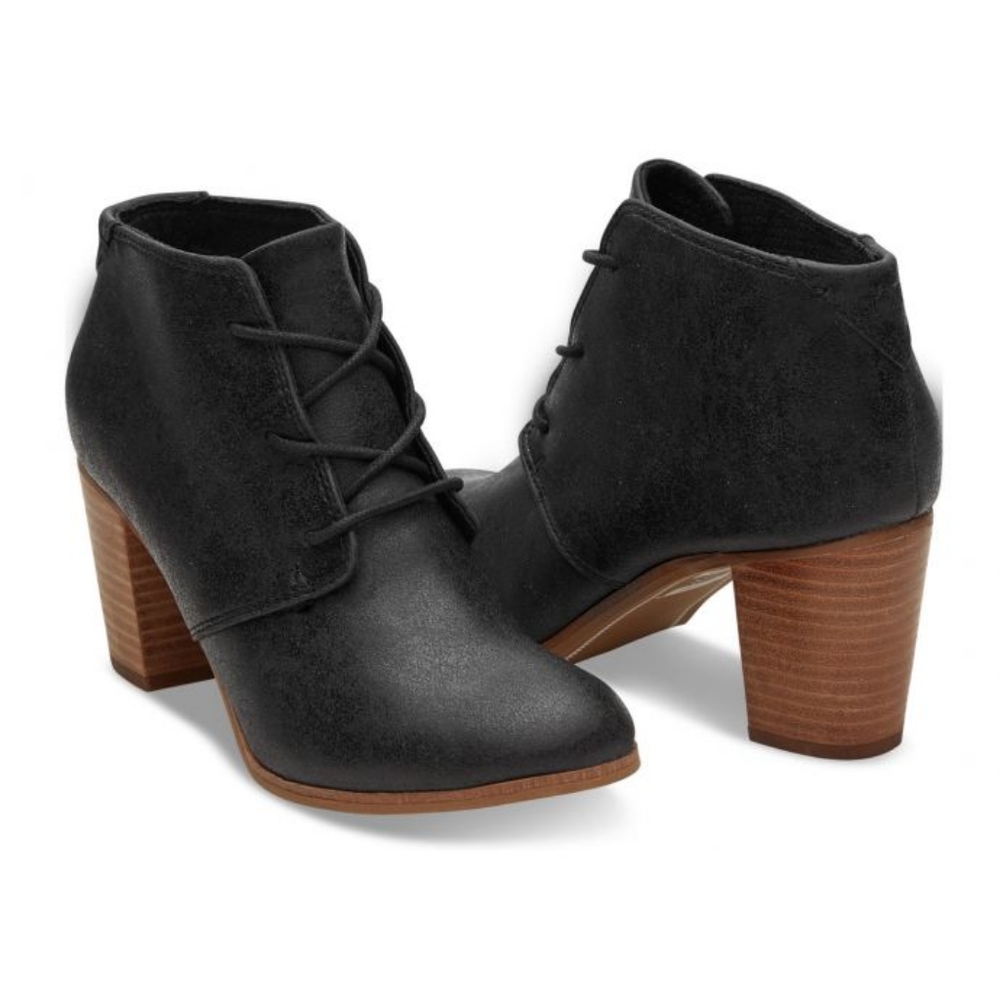 Tom's Lunata Lace-up Black Metallic Leather Bootie
